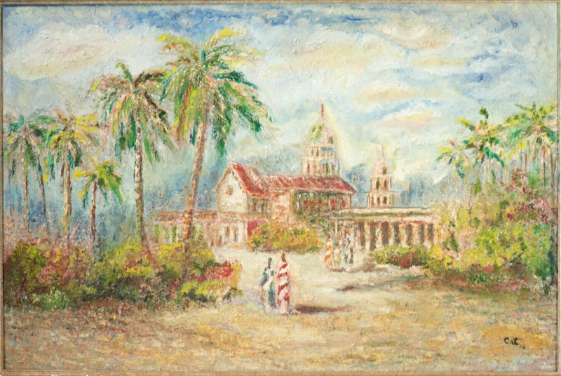 Beautiful Heavy Impasto Impressionist Oil Painting South East Asian Cityscape