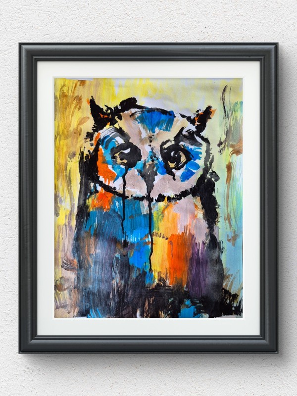 Original Abstract Animal 11×14 Acrylic Painting Signed Bold Wall Art Paper P117