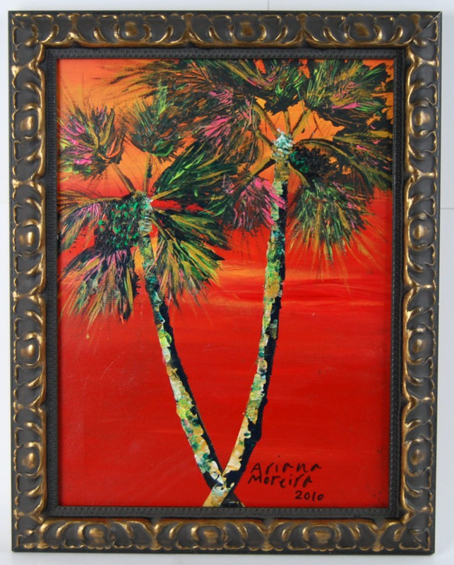 Original Adriana Moreira Two Everglades Palms Modern Acrylic Oil Painting 12X16