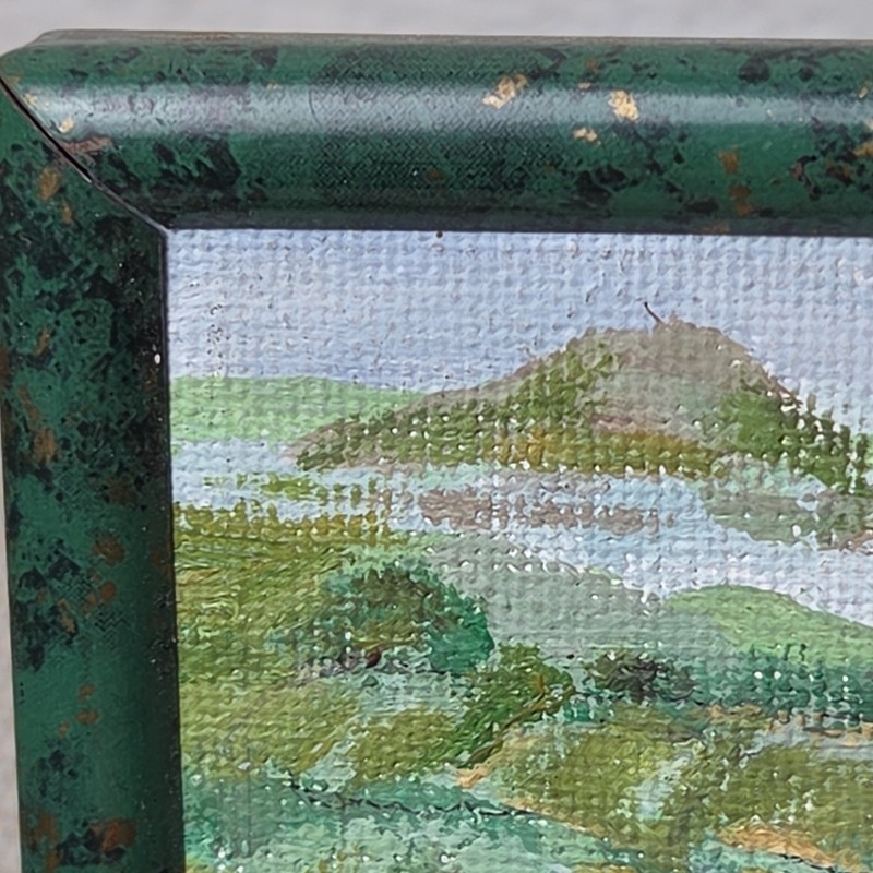 Signed Framed Landscape Painting Impressionist Mountains Houses 6in Cathy Cheeks gallery