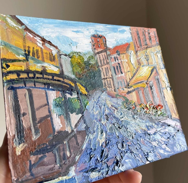 Vilnius Painting Original Art Impasto Oil Painting Cityscape Art 5x6" signed gallery