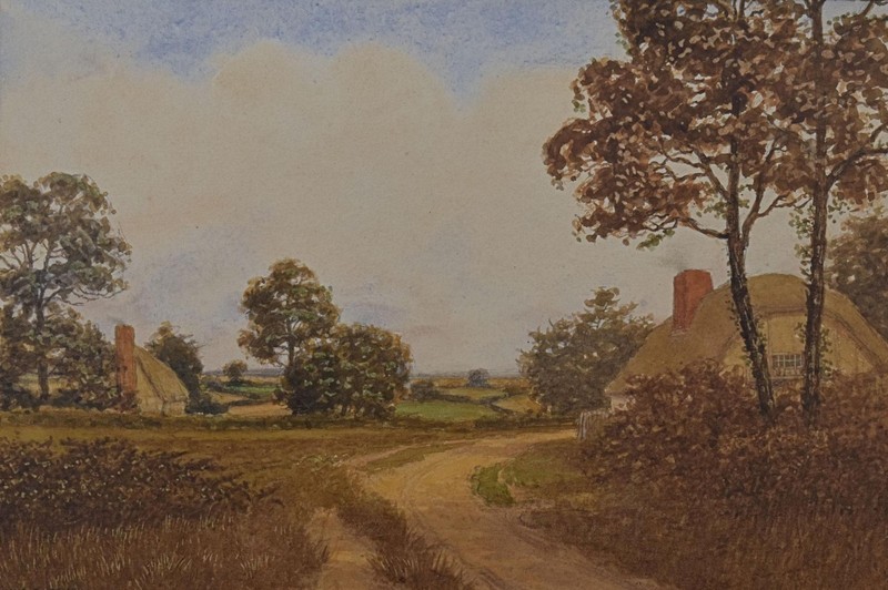 A Rural Country Lane in England Antique Watercolour Leslie Ireland British c1920