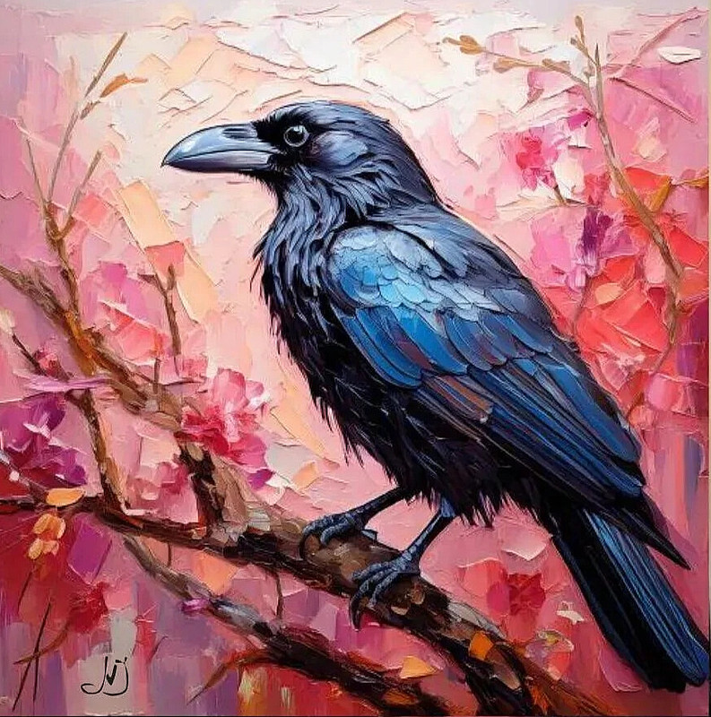 ORIGINAL Oil PAINTING on Canvas Raven Textured Artwork 12×12 in Custom Order