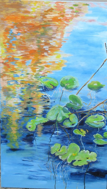 Oil acrylic canvas unique 120x70 cm water lilies Sonja Zeltner-Müller gallery
