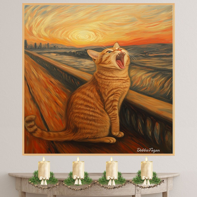 Cat Parody Art of a Yawning Orange Tabby Flat Rolled, Framed or Wrapped Canvas gallery