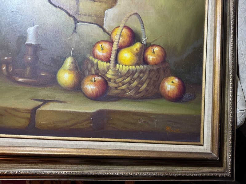 Large Vintage Marillo "Tabletop Still Life Scene" Oil Painting - Signed/Framed gallery