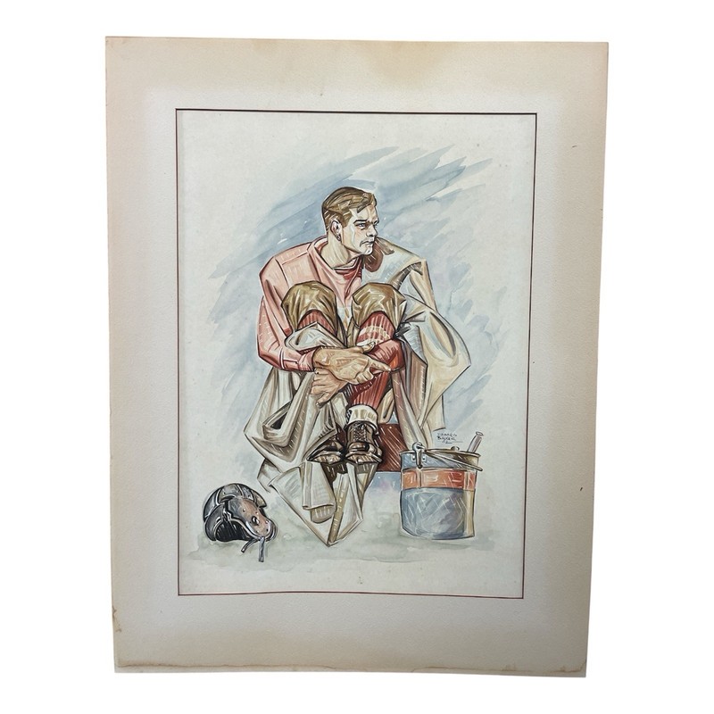 Orig 1942 Pure Americana Watercolor Painting Football Hero Art Leyendecker