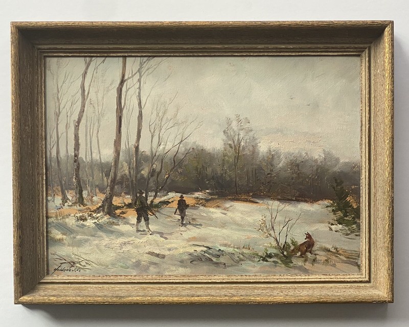 Max Heichele Antique Genre Hunting Scene Fox Impressionist Illustration Painting
