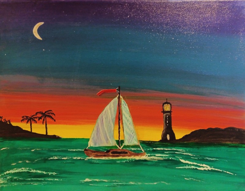 Original Art Painting by Seller «Twilight Sail» Canvas Board 14×11