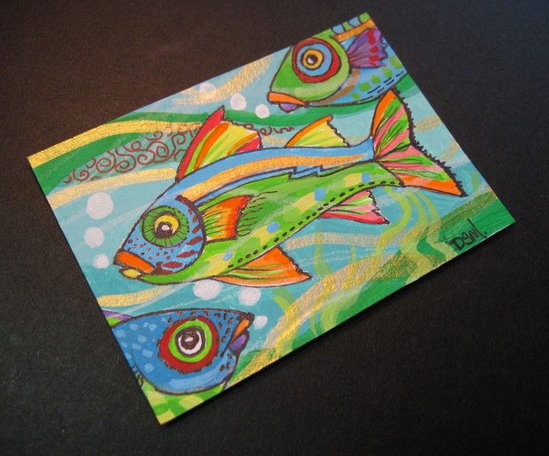 Fish Fantasy Original Painting Title SOME FISH ARE SPECIAL colorful gold sweep