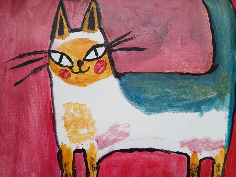 Abstract/Expressionism 11x14 Classy Cat Colorful One of a Kind Art Painting gallery