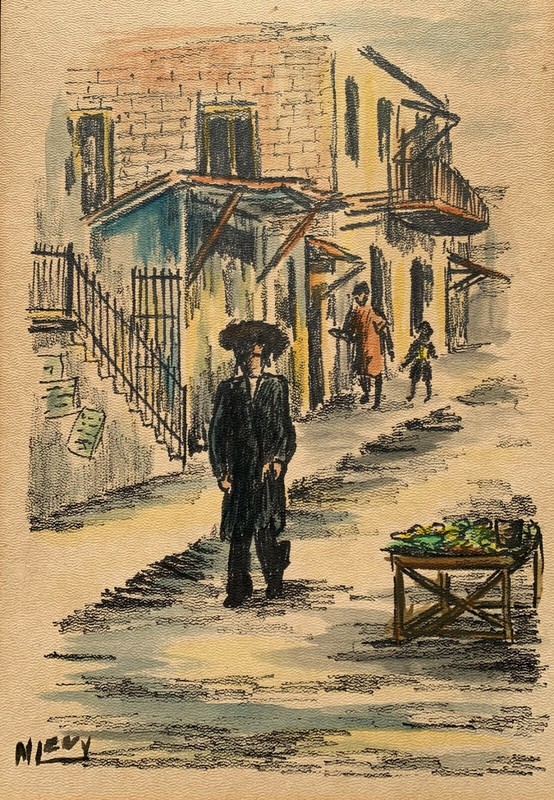M Levy (20th Century) Beautiful Post-Impressionism Watercolor Painting