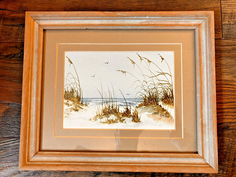 Framed Rita Smith Watercolor Painting Beach Shore Columbia SC 11 1/2″ x 9 1/2″