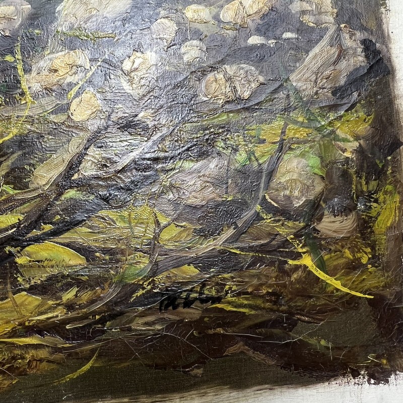 Vintage large oil painting landscape river mountains trees on Canvas gallery