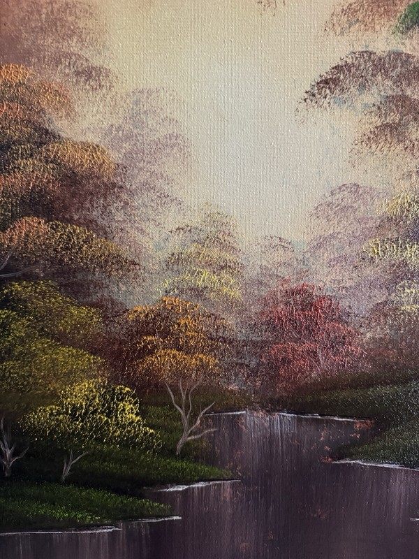 September Stream Autumn Fall Foliage Landscape Oil Painting 16x20in gallery