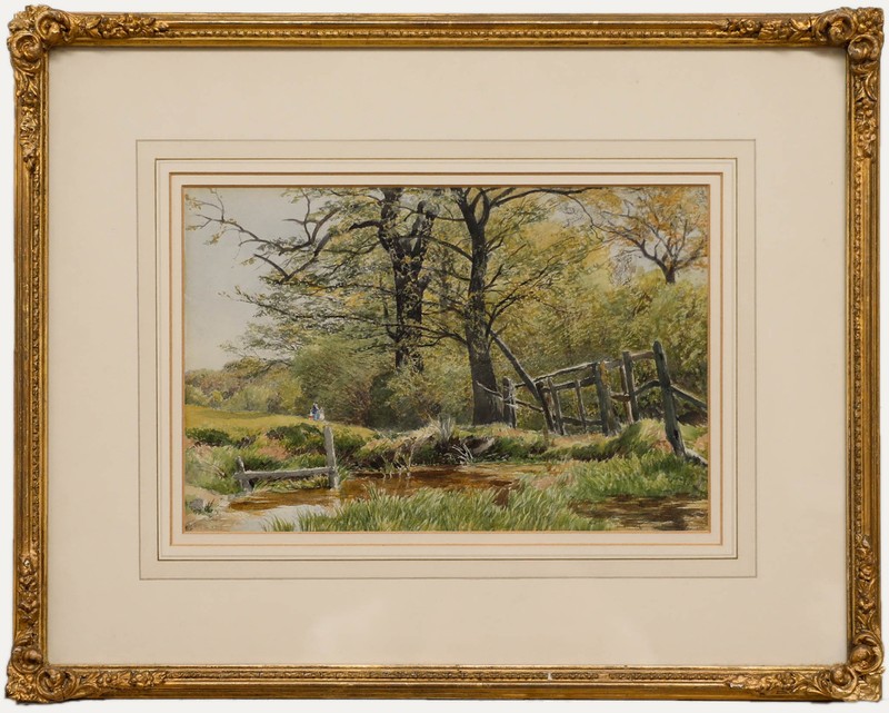 G. Davidson – Framed Late 19th Century Watercolour, On the Woodland Boundary