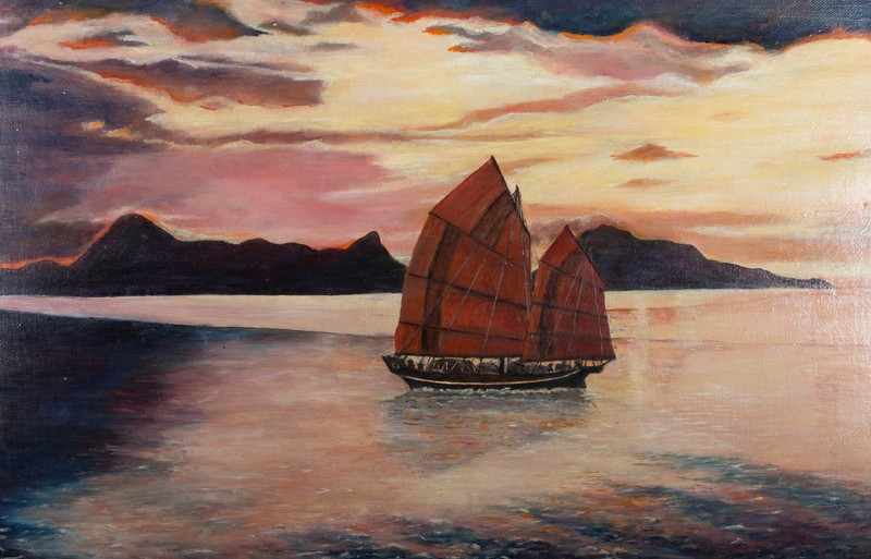 W.F. – 20th Century Oil, A Boat at Sunset