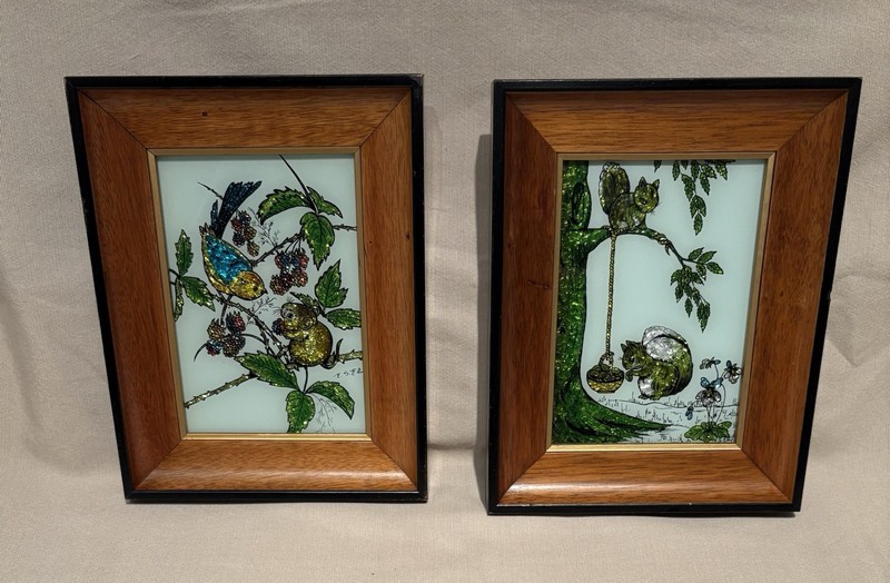 Alumin-Art SIGNED Original LOT of 2 – Framed Reverse Painting On Glass Signed