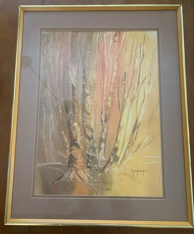 Oregon Listed Artist GEORGIANA SPRAGUE Painting Birch Tree Forest 1960s / 1970s