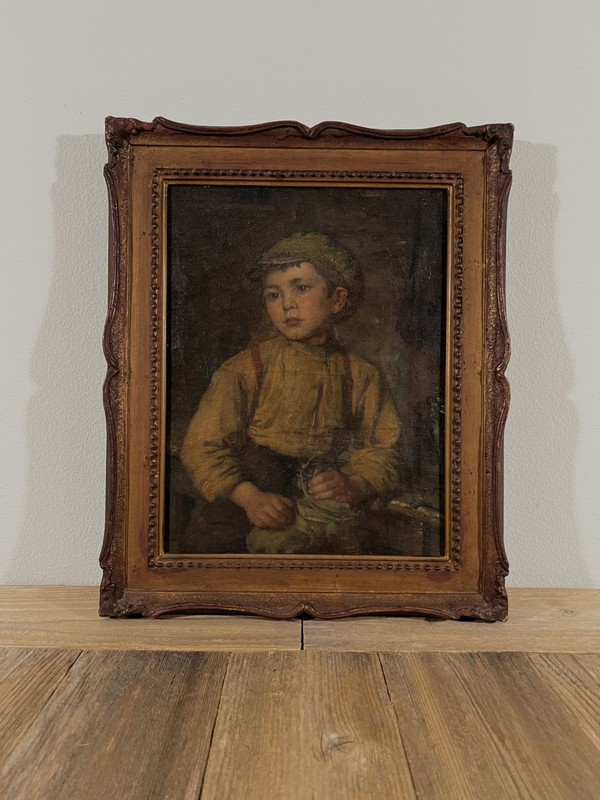 Early 20th-century Antique Realist Boy Portrait Oil Painting By Edmund ADLER