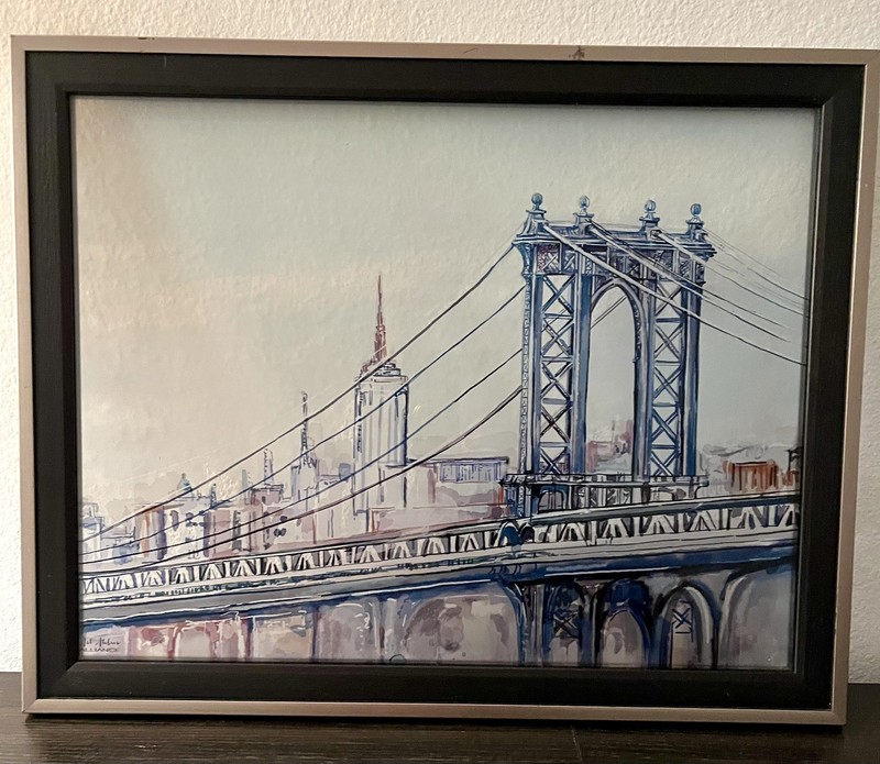 Architecture Art "Manhattan Bridge"  Water Color on Glass Art Atilius Alliance  gallery