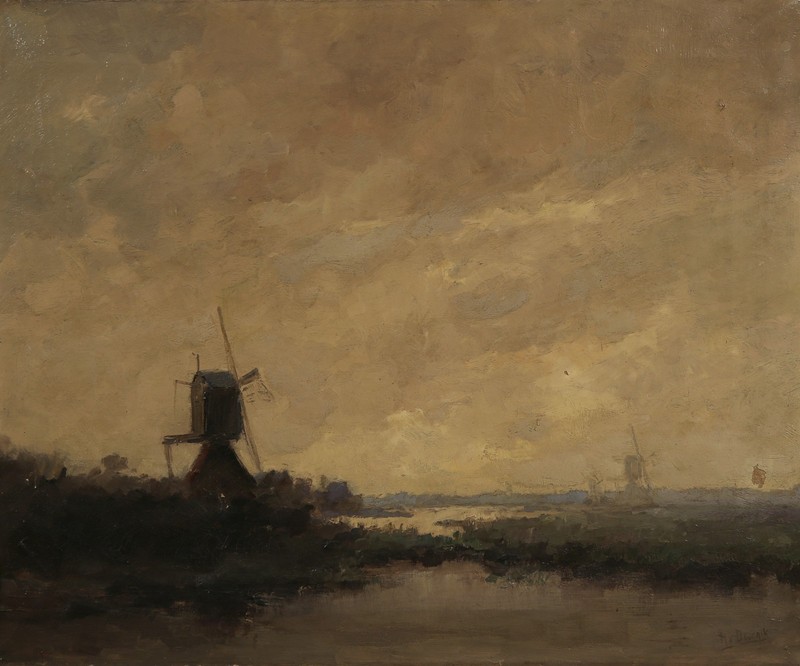 Holland Windmill Landscape att. to Dutch Female Artist Tini van Doornik gallery