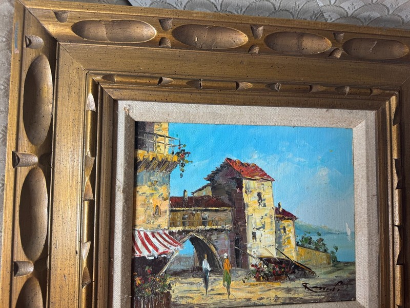 Impressionist "Lakeside Villa Scene With Figures" Oil Painting - Signed/Framed gallery