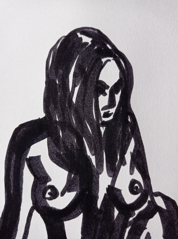 Original Drawing Erotic Female Body Graphics Art Sketch Marker Illustration 8х6" gallery