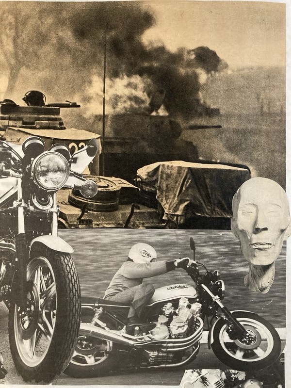 Beautiful Collage 1980 Motorcycle Death Antique to Identify Workshop Art 20th gallery