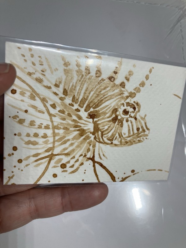 Coffee Aceo Original Lion Fish Painting Ocean Miniature Realism ATC Art Gift gallery
