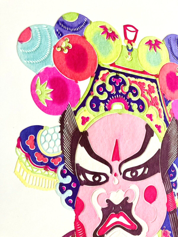 Cut Paper Art Asian Opera 11×7″ Make Up MUA Fashion Style Color Headdress Pink