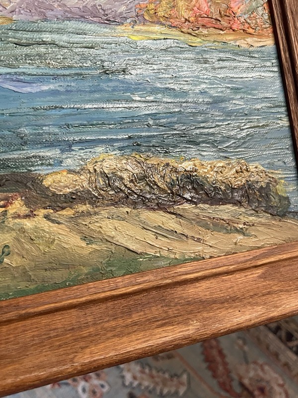 VTG Original Oil Painting 3D Palette Knife Forest Landscape Wood Frame 12x16 MCM gallery