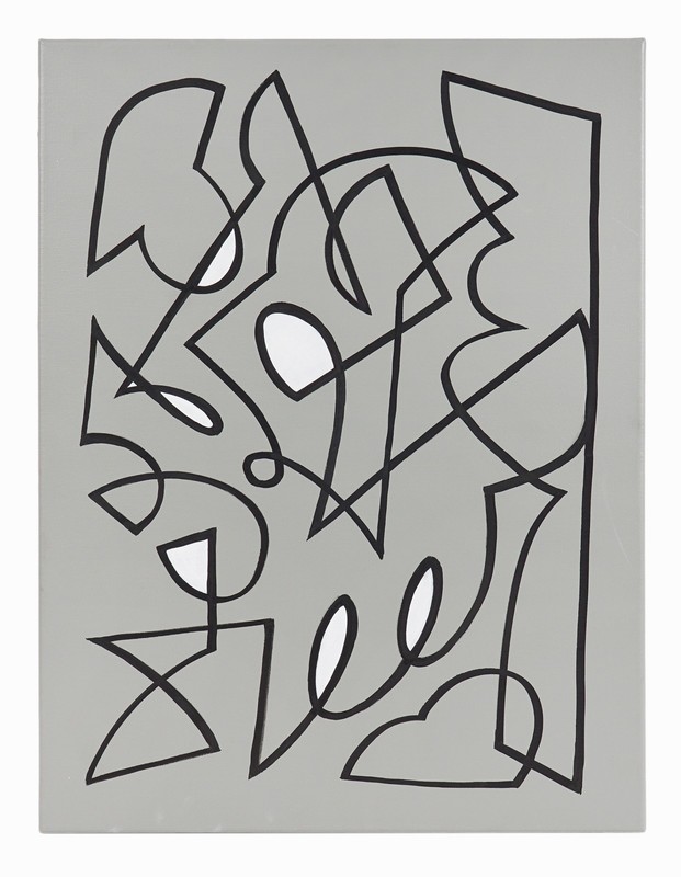 Abstract Acrylic Painting on Canvas Hard Edge Gray Black Mid Century Modern Art