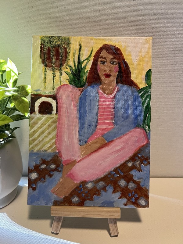 Abstract Lady in Pink Original Acrylic Painting on 5″ x 7″ Canvas Panel
