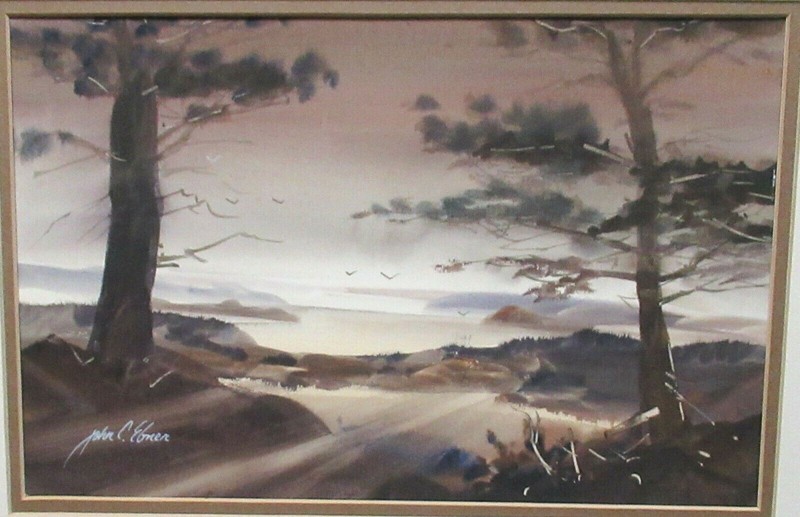 JOHN C. EBNER ORIGINAL WATERCOLOR TREE MARSH SCENE LANDSCAPE PAINTING gallery