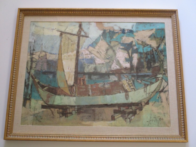 KERO ANTOYAN PAINTING ABSTRACT ARMANIAN MODERNISM CUBISM BOAT DOCK LANDSCAPE