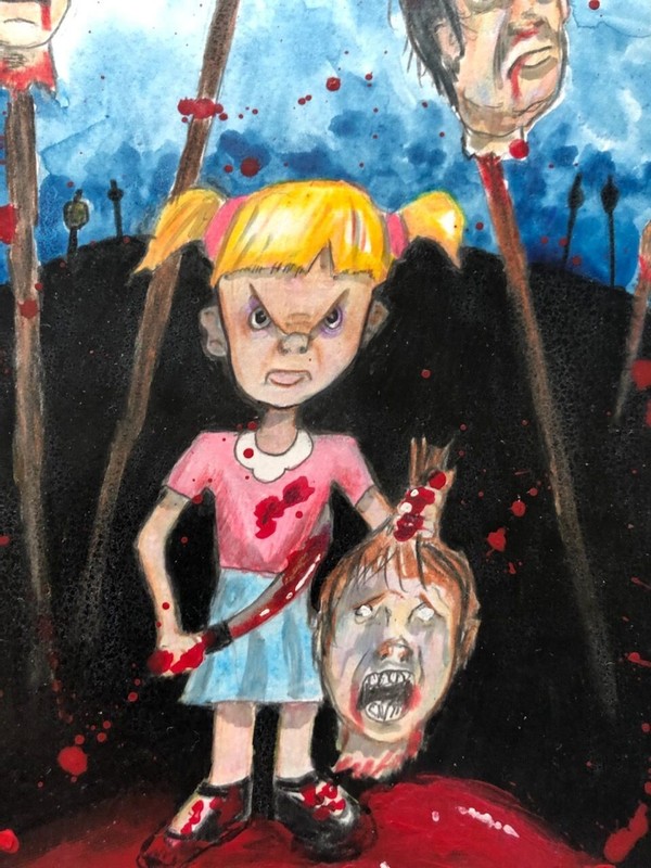 SHE TAKES NO CRAP! ORIGINAL GEORGE SILLIMAN HORROR DRAWING OUTSIDER ART LOWBROW gallery
