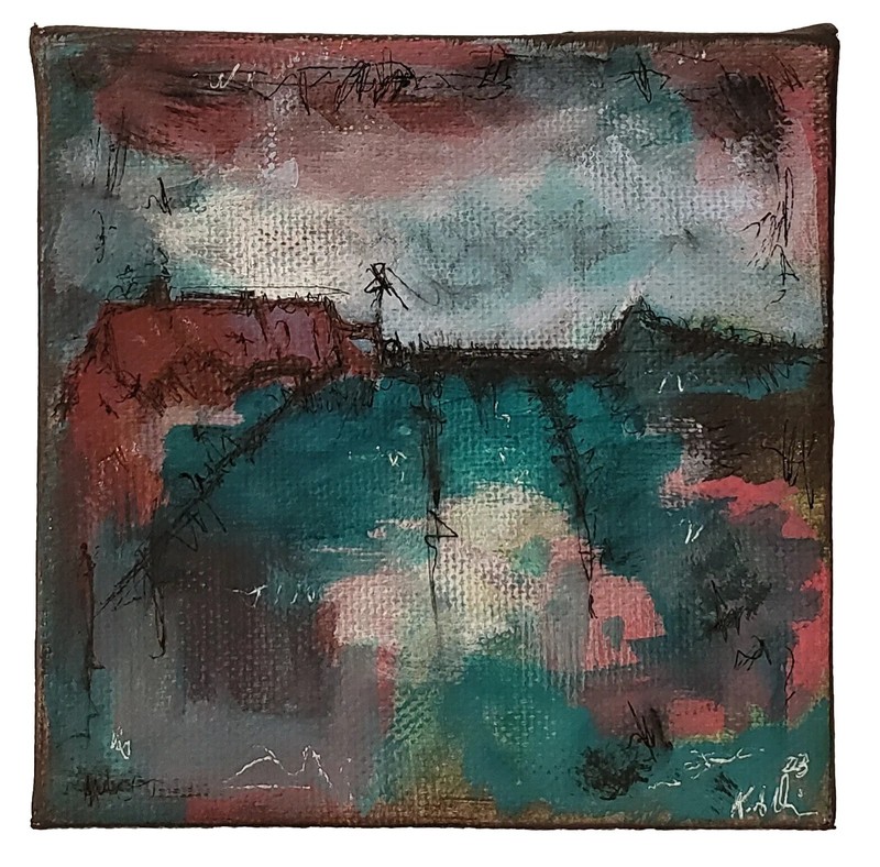 Original Abstract Mini Modern Minimal Landscape Painting By K.A.Davis