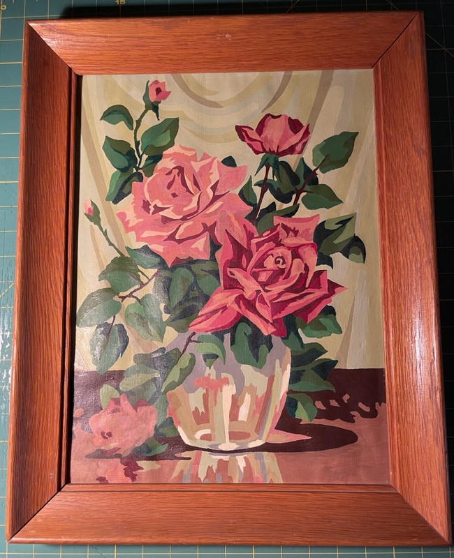 1952 Paint By Number Bouquet of Roses Titled «Love’s Tribute» Framed 19.5 X 15.5
