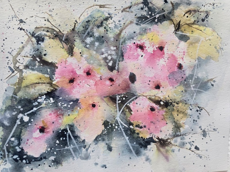Original Signed Watercolor. Wall art.12 x 9″ Roses. Abstract. Modern art. Pink.