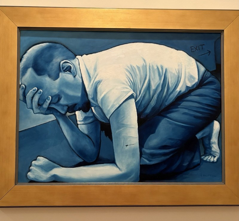 Original Oil Painting On Canvas Signed Framed Blue Emotional