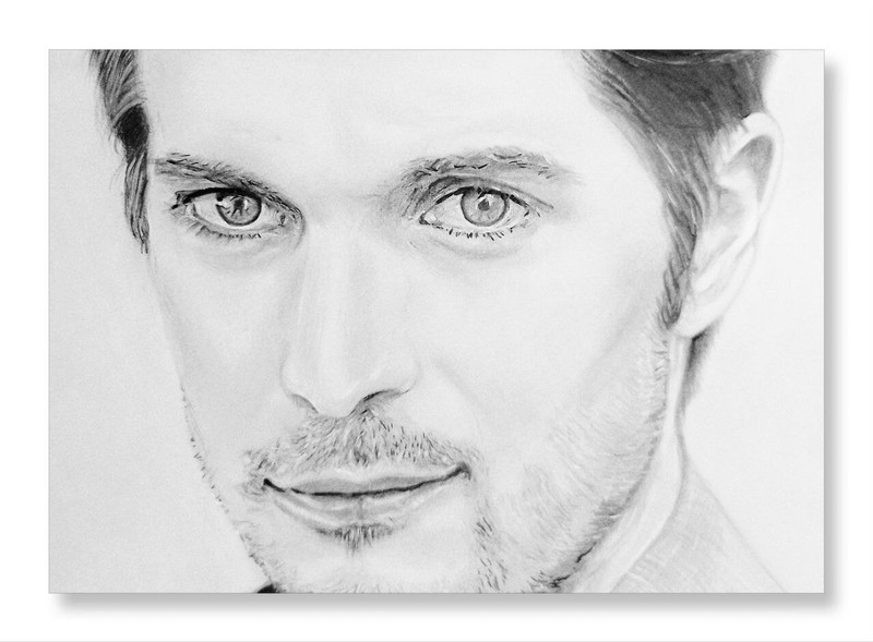 Lucas Bravo Original Painting Paper Pencil Handmade French Actor Model 16×22 cm
