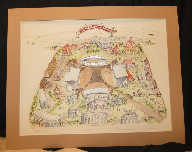 Horseworld, concept art, watercolor/ink, horse park, Ocala FL, unique vintage