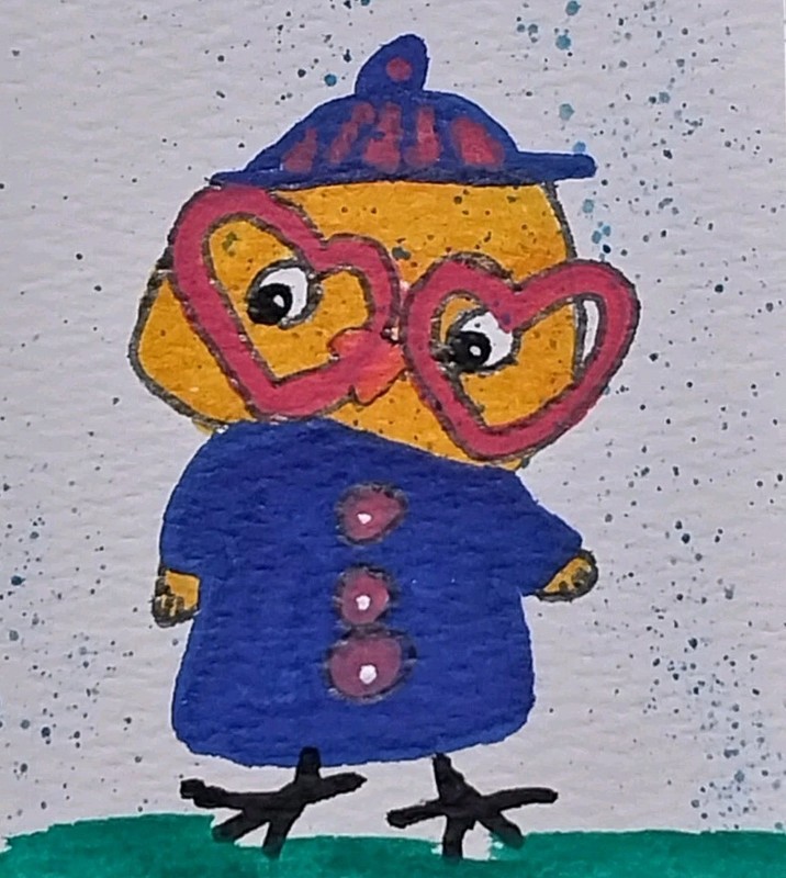 ACEO Original Art Card Painting ATC SIGNED By GAT Tweety Bird In Heart Glasses
