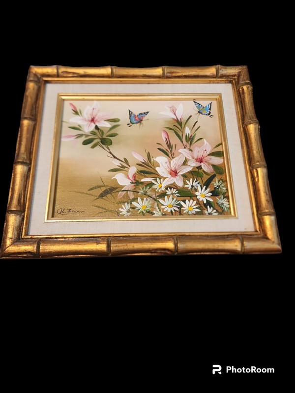 Butterflies with Lilies Signed Artwork 12"x 14" gallery