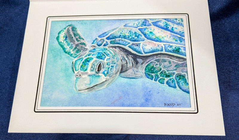 Green Sea Turtle Original watercolor 5" x 7" in acid free sleeve gallery