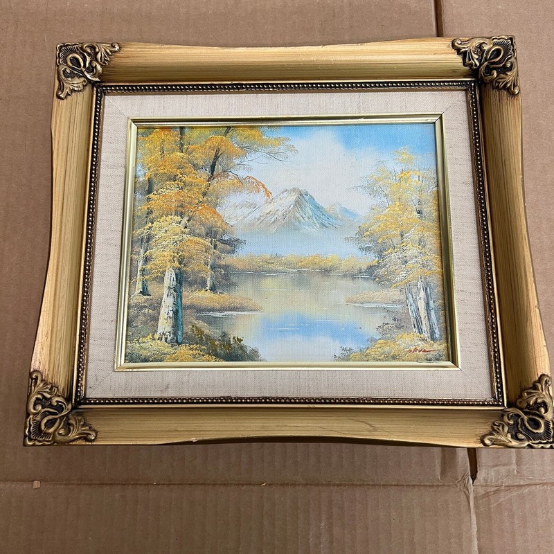 oleograph with highlighting, oil painting, signed Olive illegibly, gilt wood