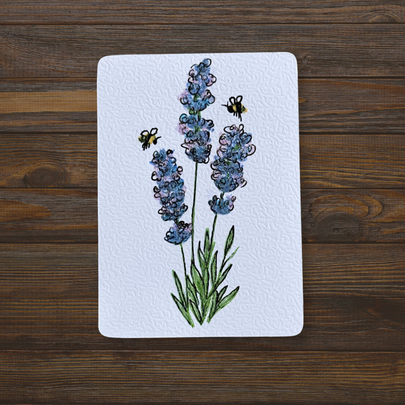 Original ACEO Bees + Lavender | Delicate Garden | Whimsical Ink Doodle