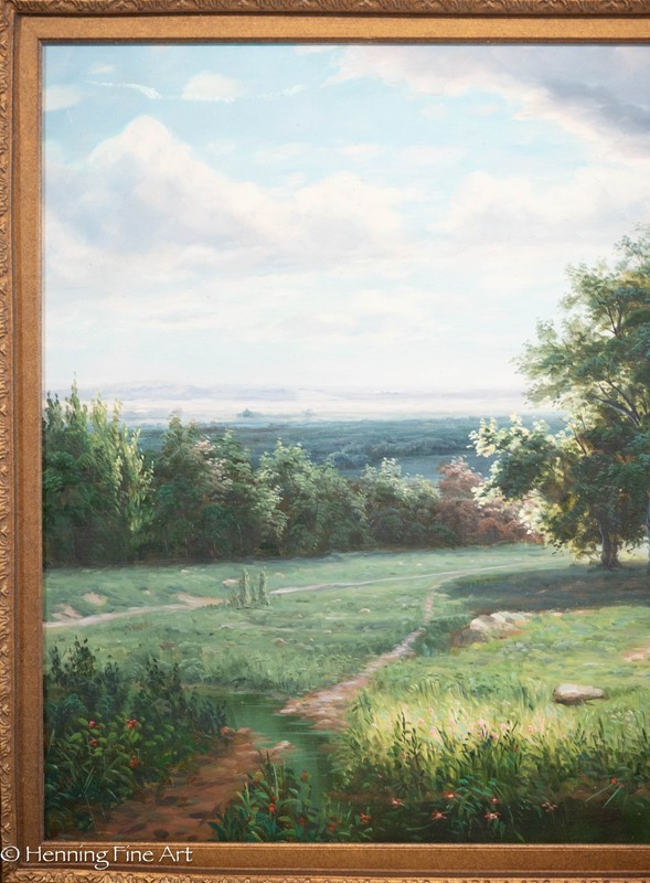 Stunning Landscape Painting of Vast Landscape Flowers & Distant Mountains 33x39" gallery