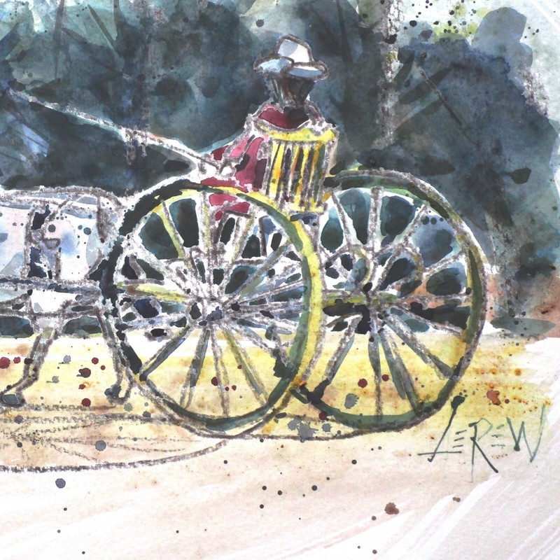 Larry Lerew painting impressionism collectible original horse carriage COA gallery